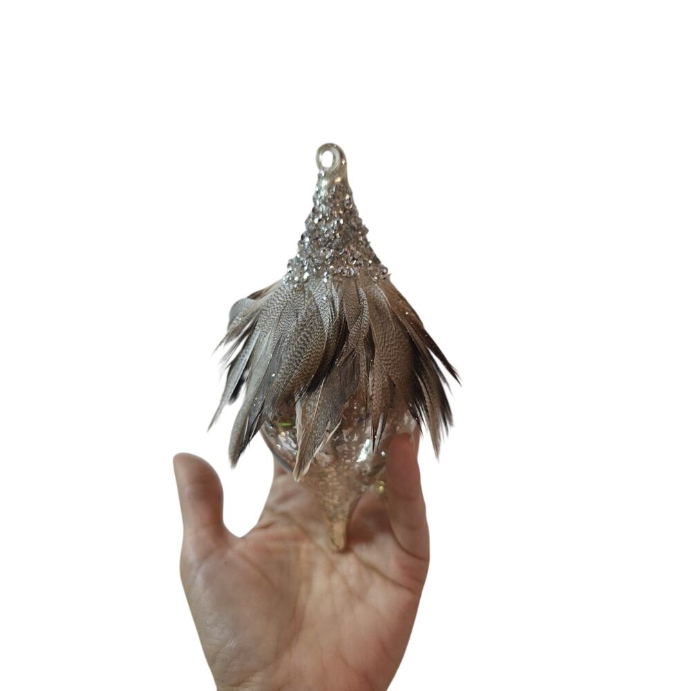 Robert Stanley Home Collection Mercury Glass Ornament Teardrop Feathers 6"